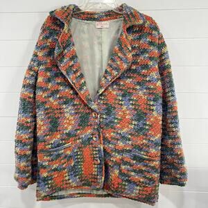 Vintage Handmade Knitted Sweater Jacket Multi Color Lined Women's size Large XL